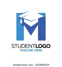 Letter M Graduation Hat Logo Design Template Inspiration, Vector Illustration.