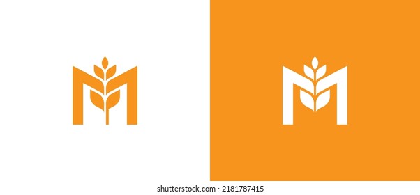 Letter M Grain Wheat Logo Concept sign icon symbol Design.