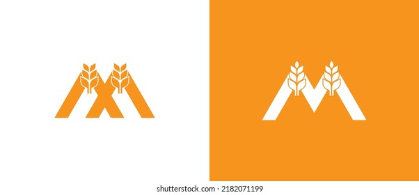 Letter M Grain Wheat Logo sign icon symbol Design.