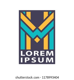 Letter M graphic flat blue color alphabet symbol with striped letter. vector illustration.