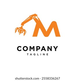 Letter M Grapple Excavator Logo Icon Vector