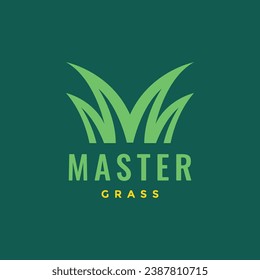 letter m with grass green nature yard logo design vector icon illustration