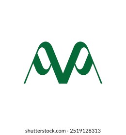 letter m green curves ribbon geometric simple logo vector 