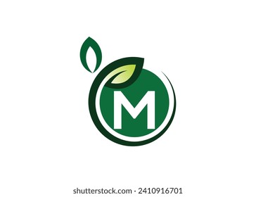 Letra M Modelo vectorial de diseño de logotipo de hoja verde. Logo del vector de la hoja de crecimiento de la naturaleza M