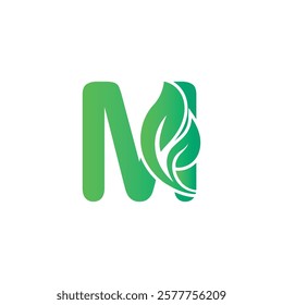Letter M green leaf organic logo