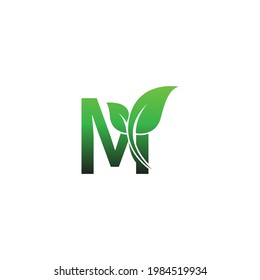Letra M con folletos verdes icono logo plantilla de diseño vector