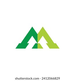 letter m green mountain arrow logo vector 