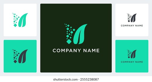 letter M green tech logo and icon