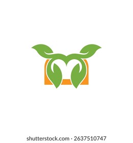 letter m green tree leaf curves simple logo vector 