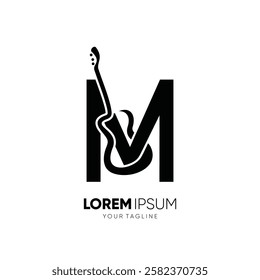 Letter M Guitar Silhouette Logo Design Vector Icon Graphic Emblem Symbol Illustration