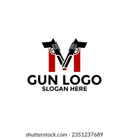 Letter M and Gun logo icon design, Gun Logo vector template
