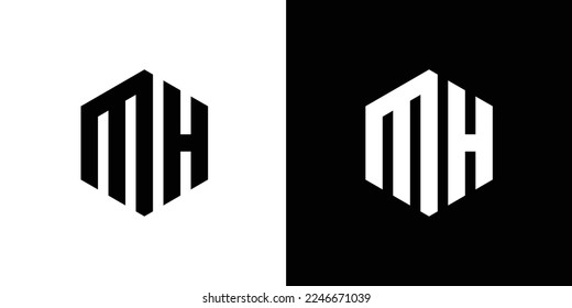 Letra M H Polygon, Hexagonal Minimal y a la moda Diseño de logotipos profesionales en negro y blanco