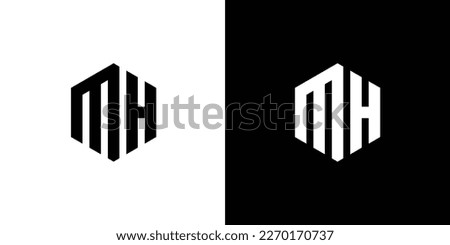 Letter M H Polygon, Hexagonal Minimal Logo Design On Black And White Background