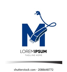 Letter M Hair Clipper Logo Design Vector Icon Graphic Emblem Illustration