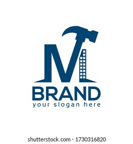 Letter M Hammer Logo. Flat design. Vector Illustration on white background