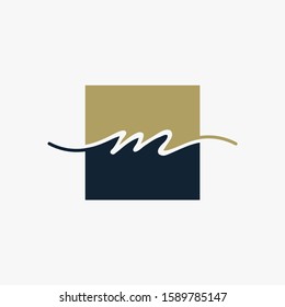 Letter M handwriting with square  concept. handwriting logo of initial signature, decoration, fashion, jewelry, boutique, and botanical with creative template for any company or business - vector