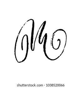 Letter M. Handwritten by dry brush. Rough strokes textured font. Vector illustration. Grunge style elegant alphabet.