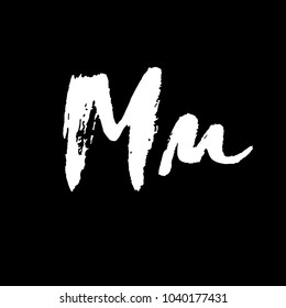 Letter M. Handwritten by dry brush. Rough strokes textured font. Vector illustration. Grunge style elegant alphabet.