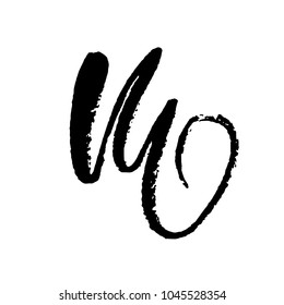 Letter M. Handwritten by dry brush. Rough strokes textured font. Vector illustration. Grunge style elegant alphabet.