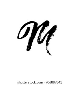Letter M. Handwritten by dry brush. Rough strokes font. Vector illustration. Grunge style elegant alphabet