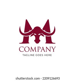 letter m and head bull. Animal logo design for company, business, brand, store, online shop or website. Vector Illustration EPS 10 
