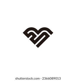 Letter m heart, lines geometric symbol simple logo vector