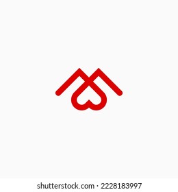 letter m with a heart logo design vector illustration template
