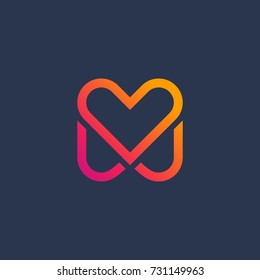 Letter M heart logo icon design template elements