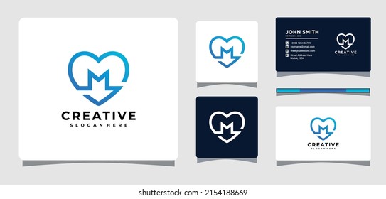 Letter M Heart Logo Template With Business Card Design Inspiration