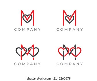 Letter M Heart Logo Vector Concept sign icon Design. illustration logo template