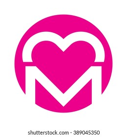 Letter M And Heart Logo Vector.