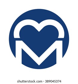 Letter M And Heart Logo Vector.