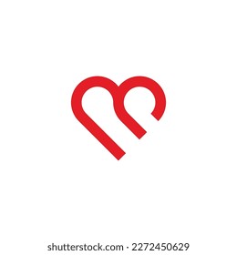 Letter M heart, letter p simple symbol logo vector