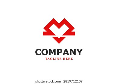 Letter M Heart Shape Geometric Logo Abstract Modern Line Art Brand Identity