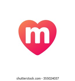 Letter M Heart Shape Icon Logo Orange Red