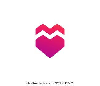 Letter M with heart and shield logo icon design template elements