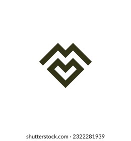 Letter M heart, square geometric symbol simple logo vector