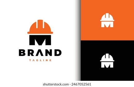 letter M helmet construction logo