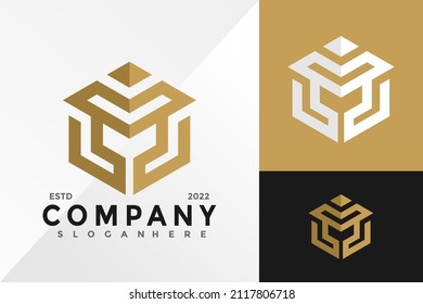 Letter M Hexagon Cube Logo Design Vector illustration template