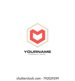 Letter M and Hexagon form.Warm color scheme