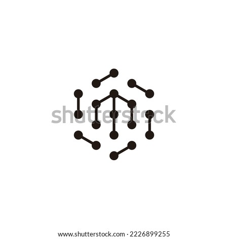 Letter M hexagon, molecules rounded geometric symbol simple logo vector