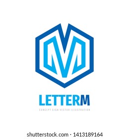 Letter M in hexagon shape - concept vector logo design. Business marketing sign. 