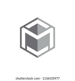 letter m hexagonal arrows 3d logo vector
