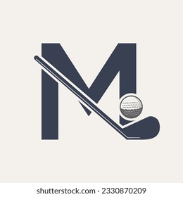 Letter M Hockey Tournament Logo. Ice Hockey Badge Logo Template