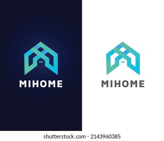 letter m with home logo design template