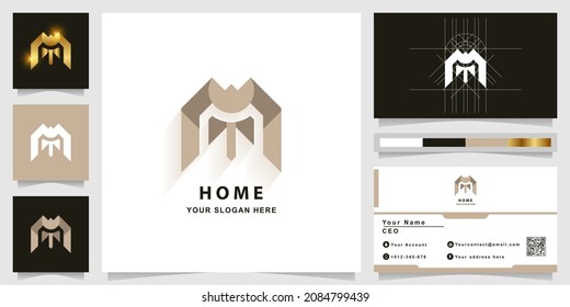 Letter M or home monogram logo with business card design