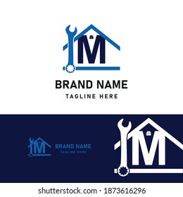 Letter M Home Repair service and Construction Concept Logo Design Template