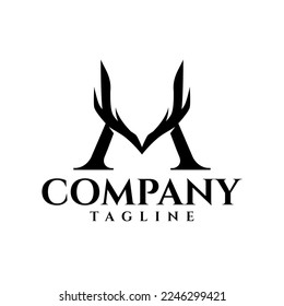letter M with horn logo. letter with bull horn logo vector template.