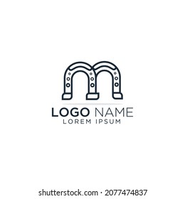 letter M horseshoe logo design,with line and outline style,icon emblems illustration template