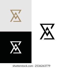 Letra M Reloj de arena Monogram Flat Stock Vector. Diseño inicial de la línea de logotipos M